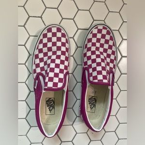 Vans checkered slip ons in Fushia/berry colorway